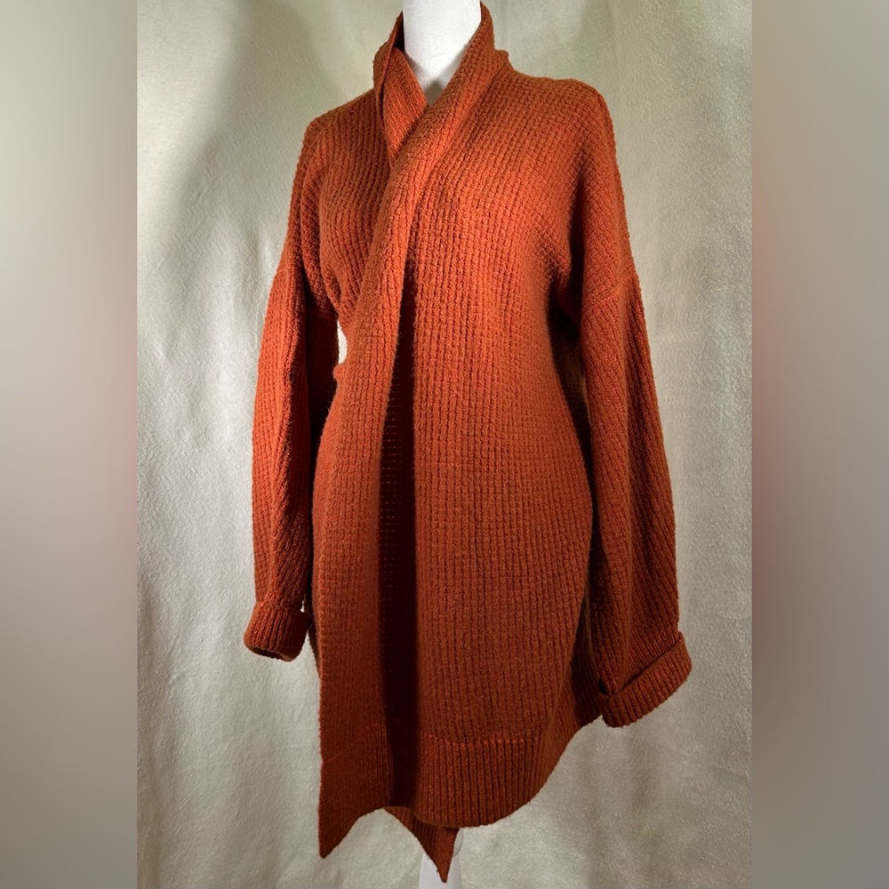 ANTHROPOLOGIE unique oversized wool-blend rust/orange sweater/coat. Size M-L